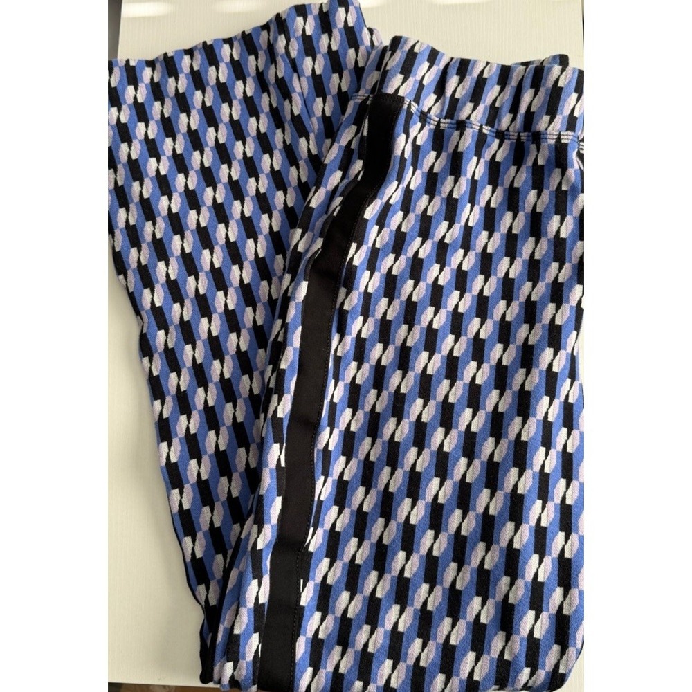 Maeve Anthropologie Geometric Print Flare Disco Ponte Knit Blue Pants, Women's M - Picture 7 of 8